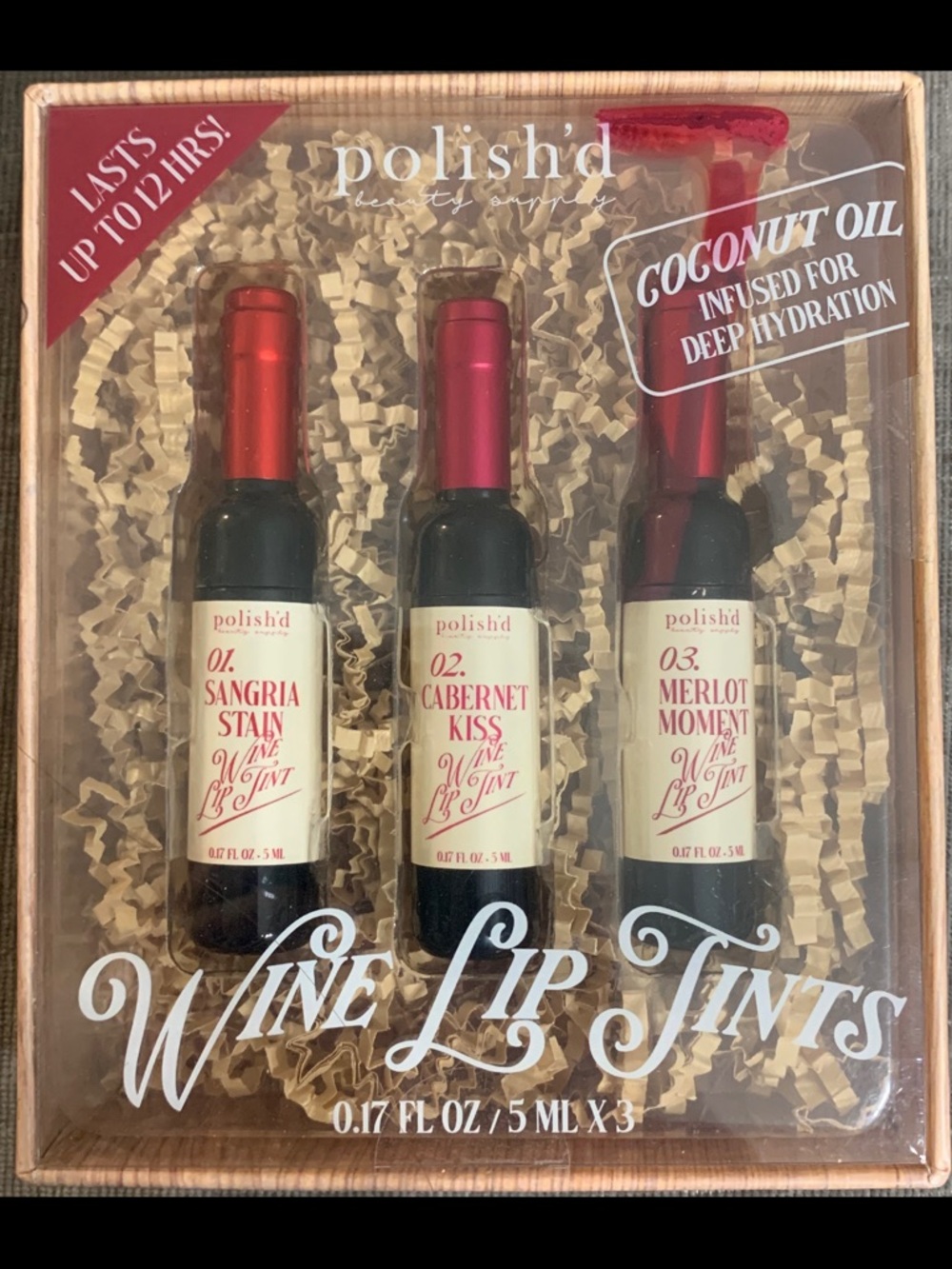 Wine Lip Tints Set - Sangria Stain, Cabernet Kiss, Merlot Moment (Red Shades)
